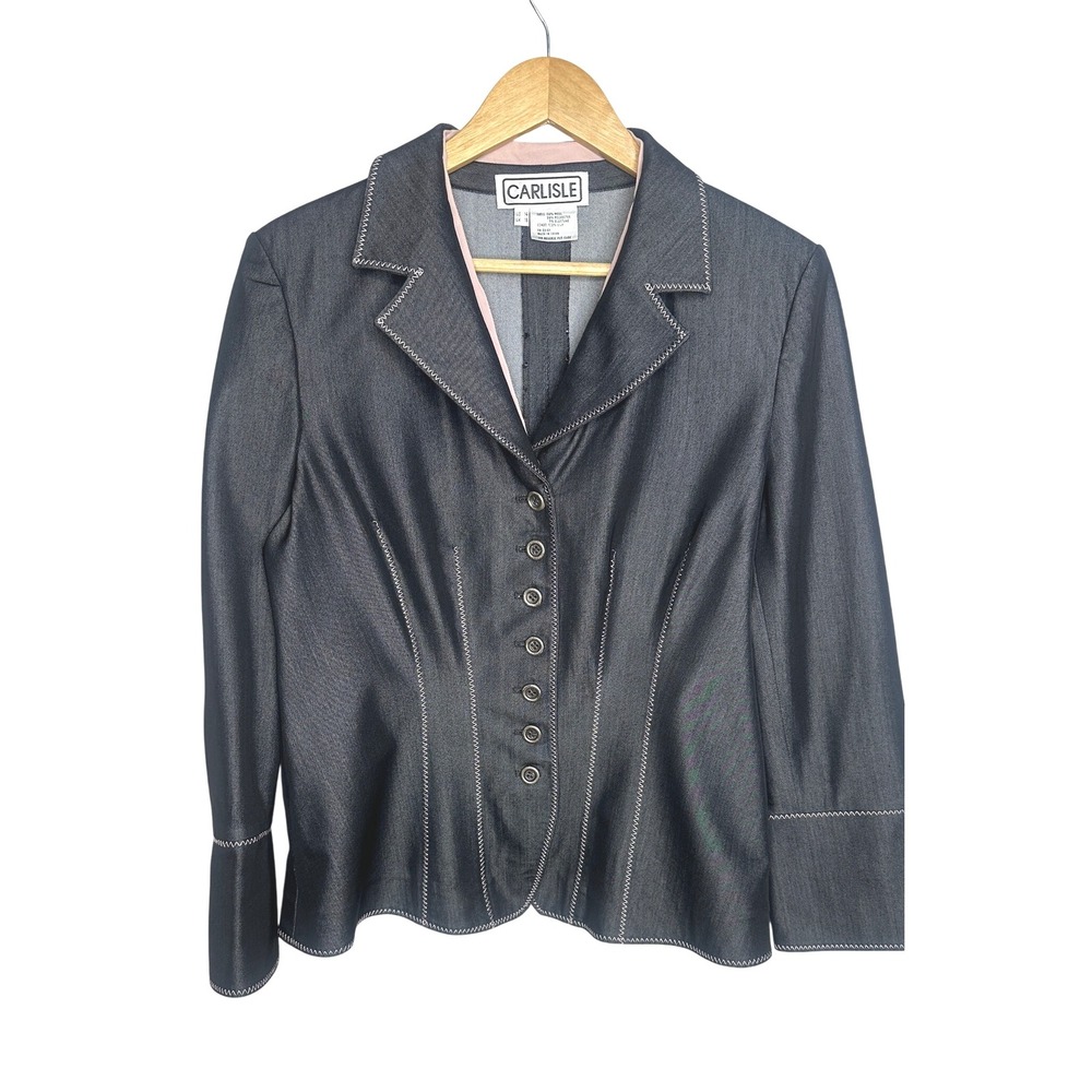 Carlisle Blazer Jacket Womens 14 Black Pink Fitted Button Up Career Office - Picture 2 of 12